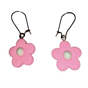 Marzipan Candy Flowers Earrings Cute Pink Flower Charms Stainless Steel Wires